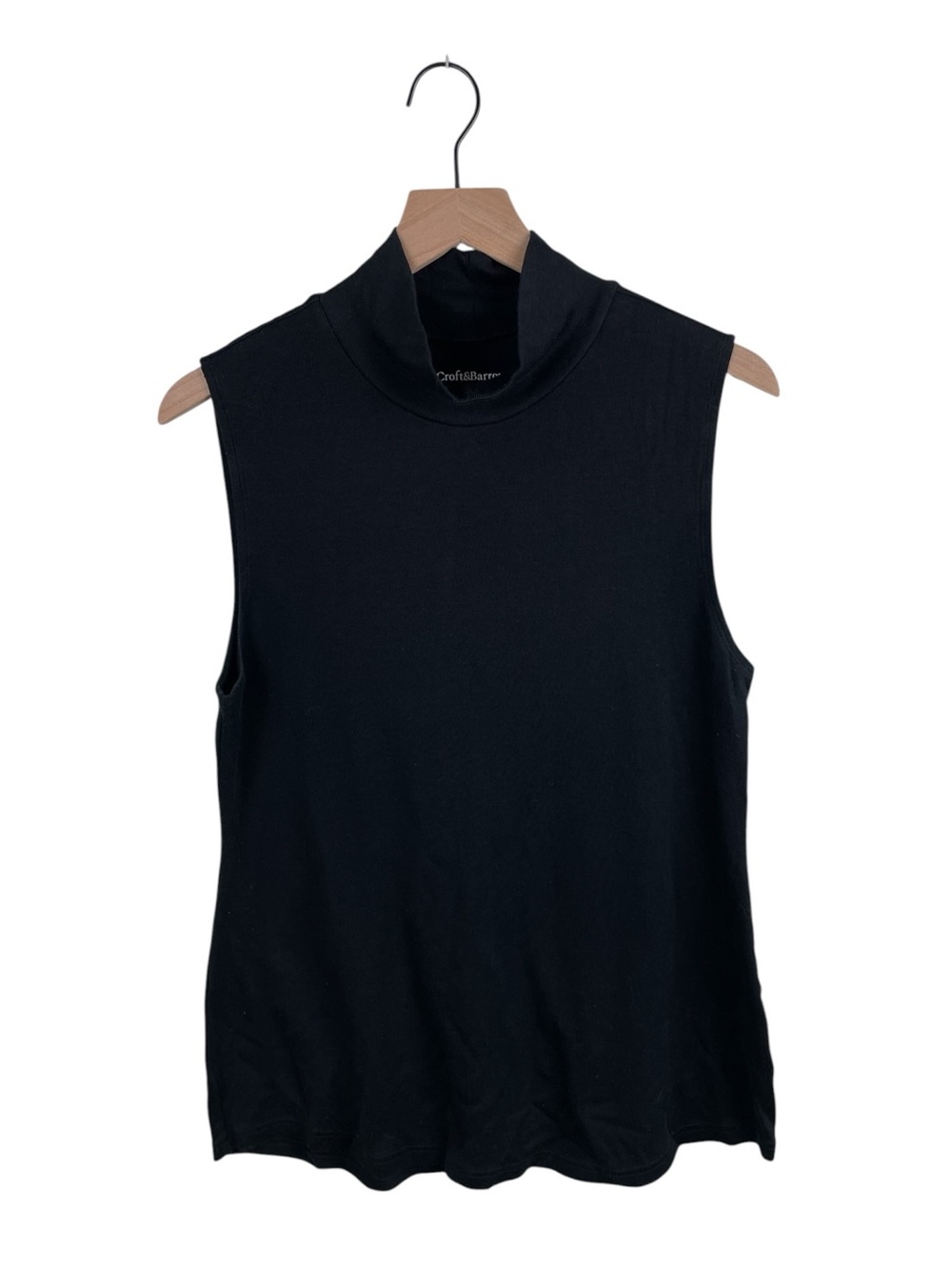Croft & Barrow Mock Neck Sleeveless Top Size Large Cotton Blend Black Retro 90s